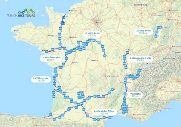 Carte - Vélo route en France - French Bike Tours